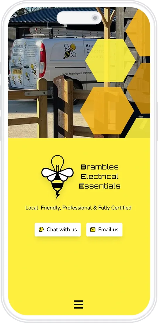 Small business website homepage displayed on an iPhone